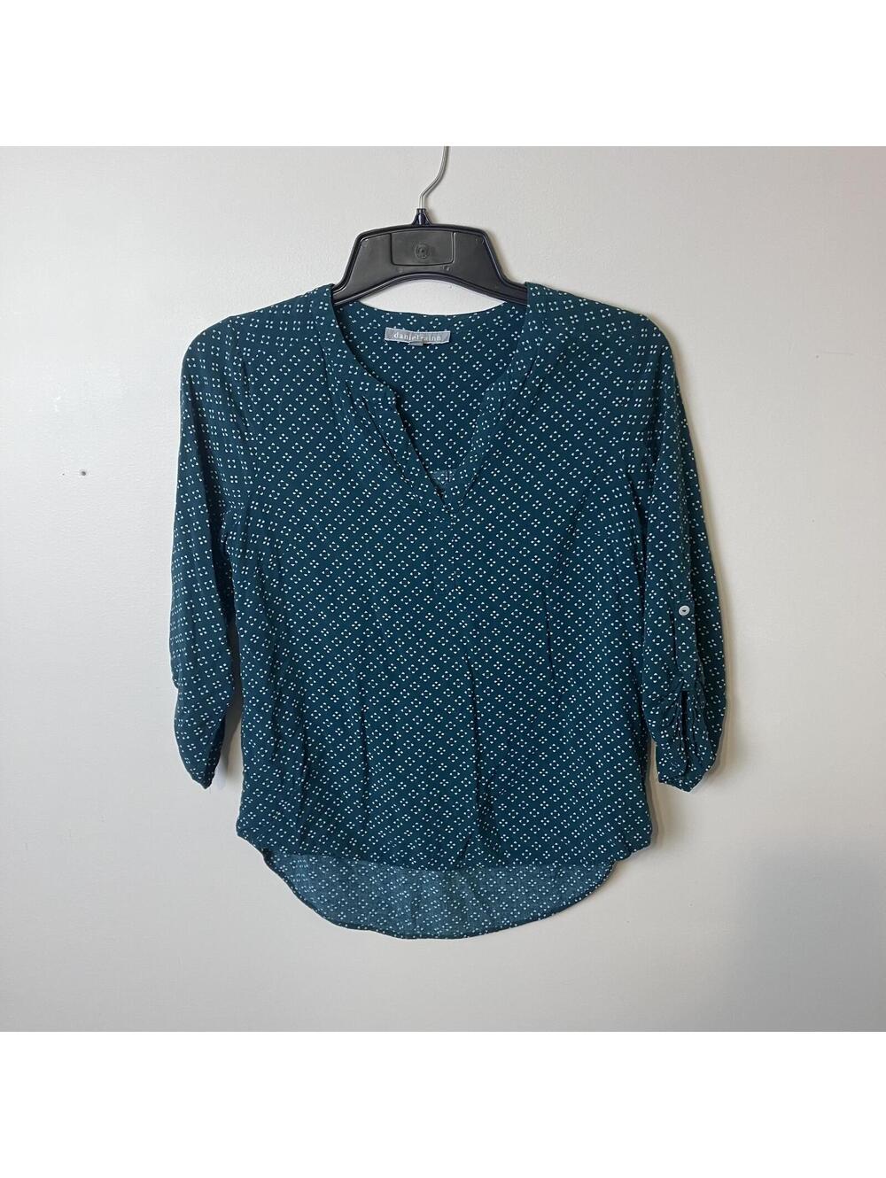 Daniel Rainn Teal Women's Dot Lined Peasant Boho Flowy 3/4 Sleeve Blouse Medium